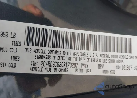 2012 Dodge Grand Caravan Sxt from USA, damaged, VIN 2C4RDGCG2CR173297